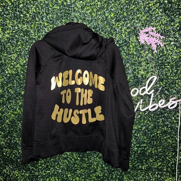 Upcycled Black 90 Degrees Workout Hoodie: - Picture 1 of 4